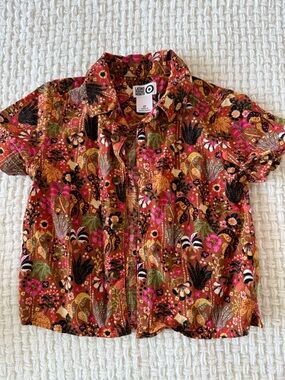 Target Floral Button-Up Shirt in Rust, Pink, Green and Black